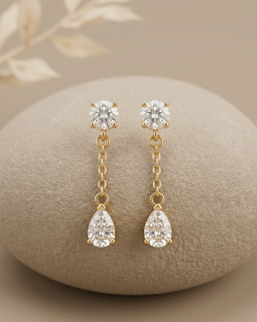 Teardrop Chain Drop Studs Earring Sterling Silver