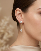 Teardrop Chain Drop Studs Earring Sterling Silver