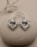 Textured Heart Drop Earrings Sterling Silver