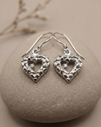 Textured Heart Drop Earrings Sterling Silver