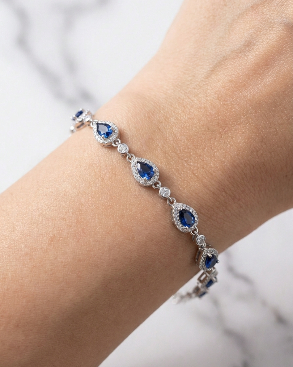 Cobalt Pear Halo Interlocking Bracelet