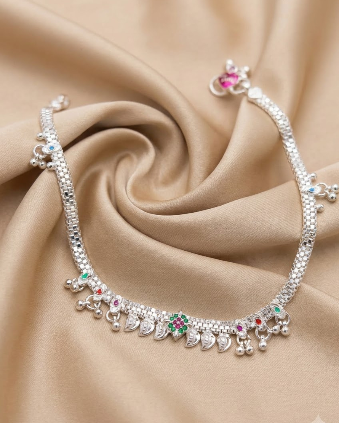 Floral Leaf Anklet Sterling Silver