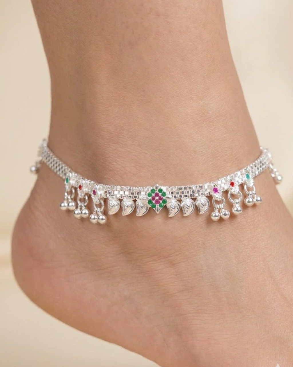 Floral Leaf Anklet Sterling Silver