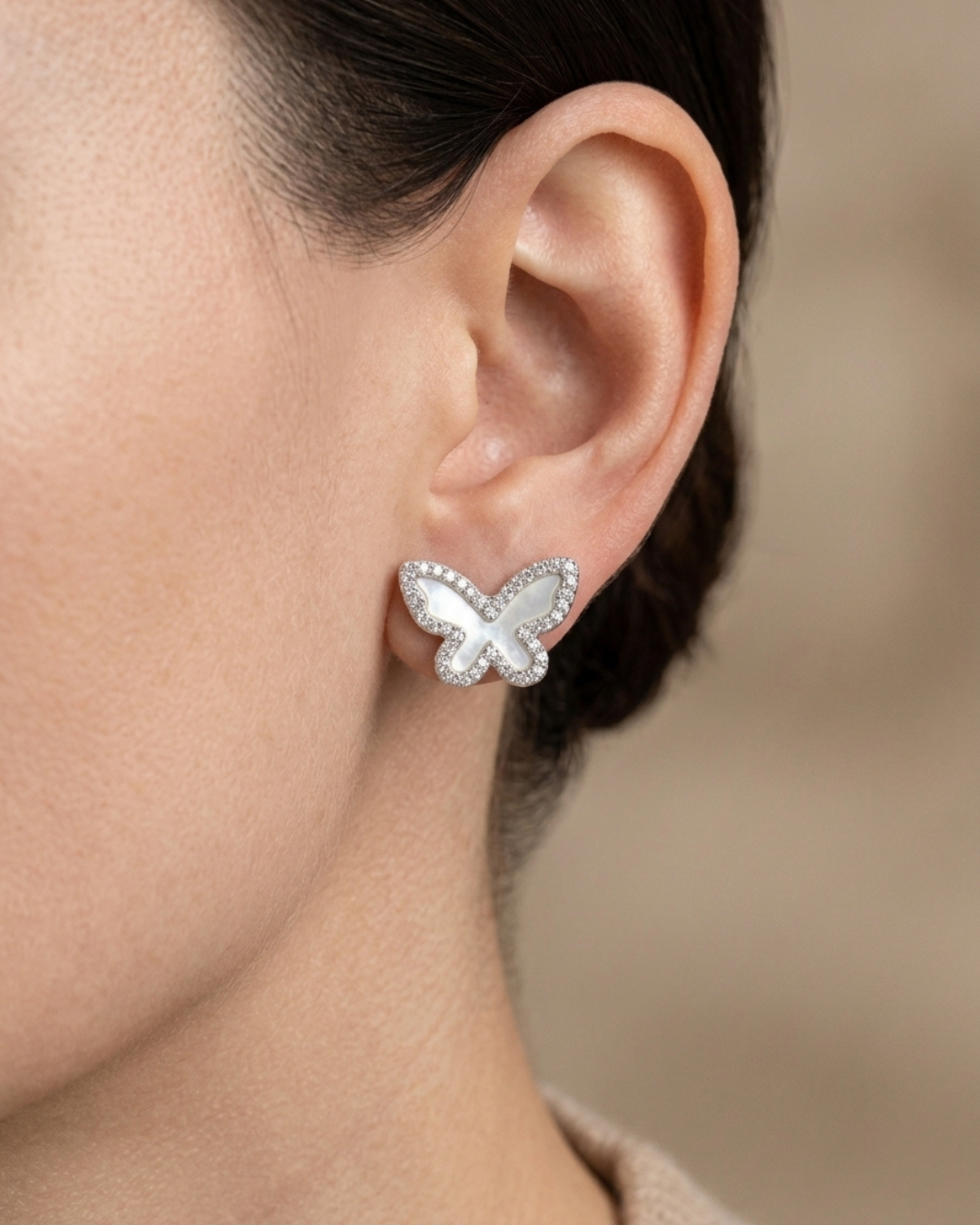 Butterfly Pearl Stud Earrings Sterling Silver