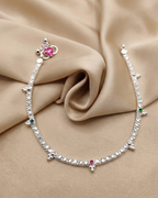 Multicolor Stone Station Anklet Sterling Silver