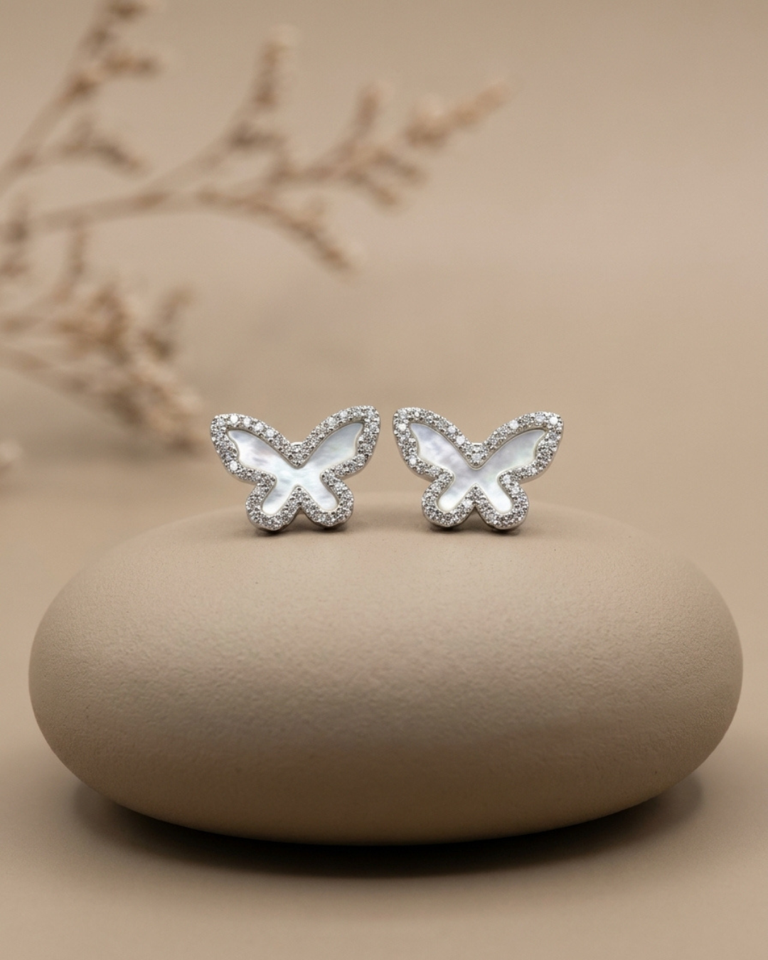 Butterfly Pearl Stud Earrings Sterling Silver