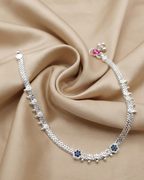 Multicolor Floral Gemstone Silver Anklet