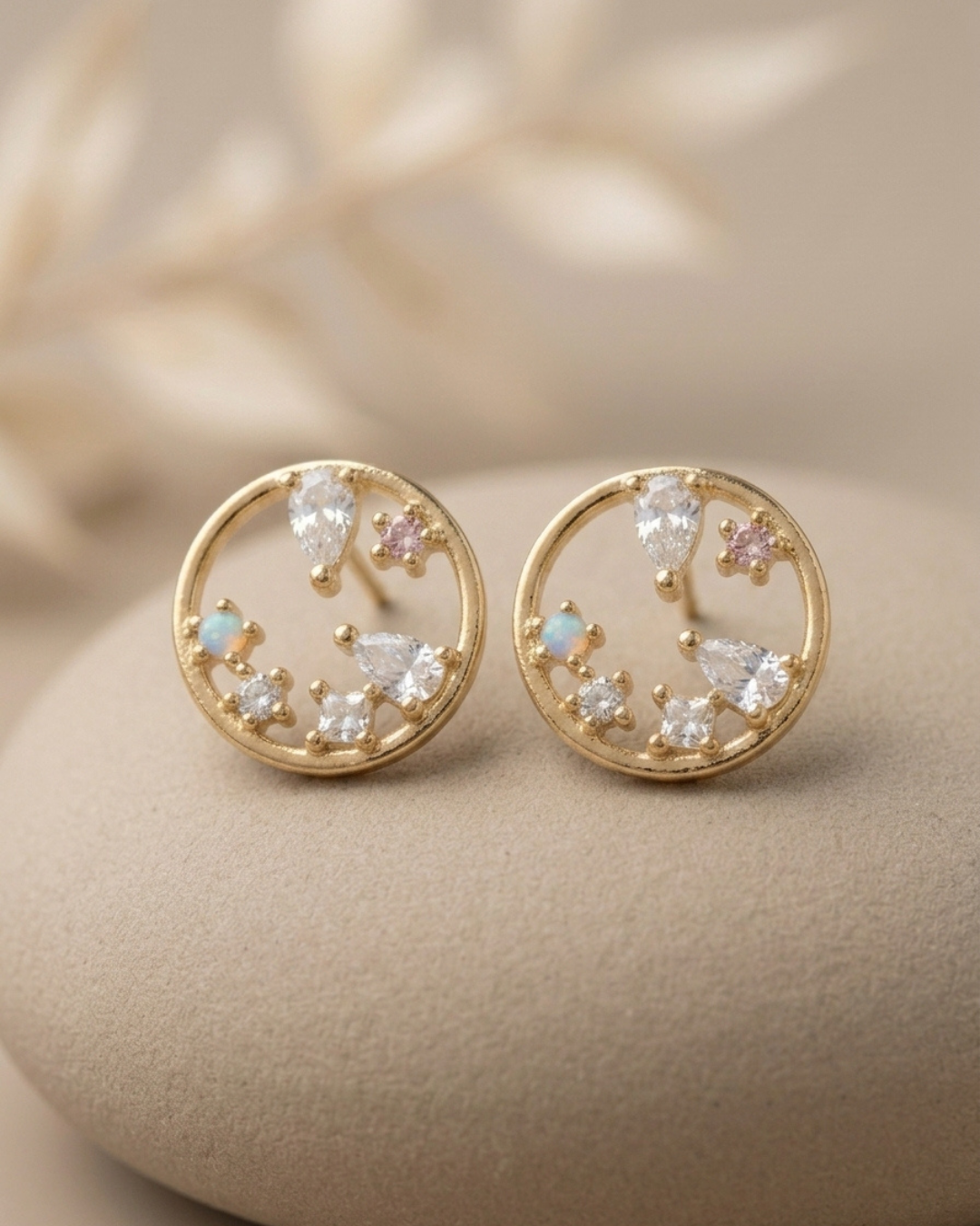 Celestial Circle Stud Earrings Gold Plated