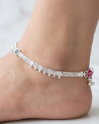 Multicolor Floral Gemstone Silver Anklet
