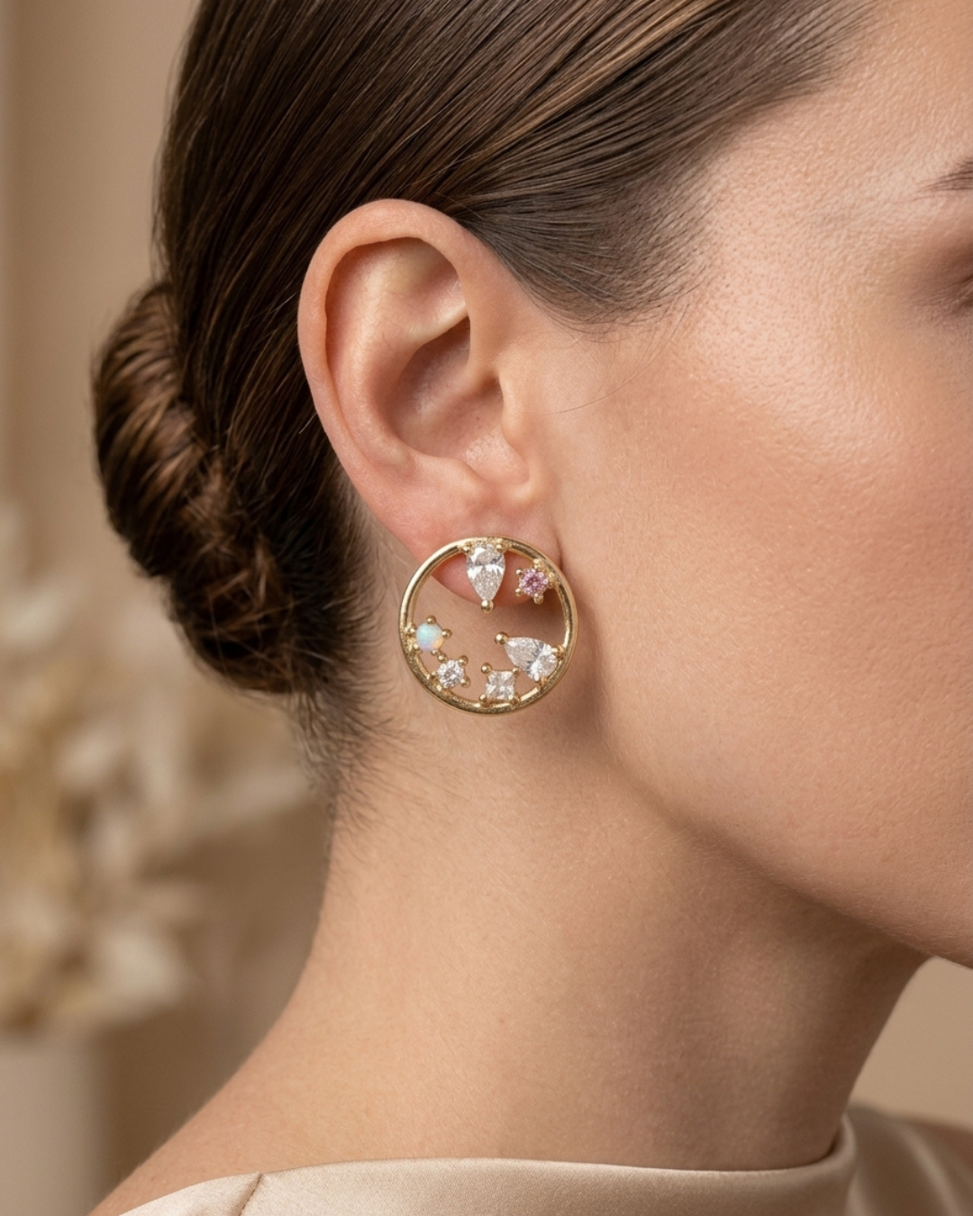 Celestial Circle Stud Earrings Gold Plated