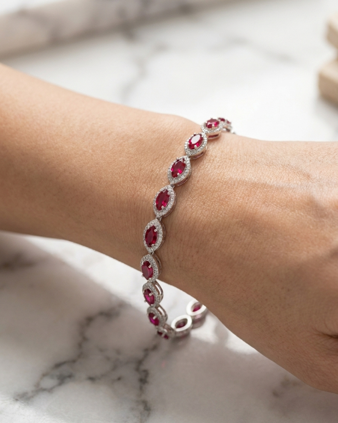 Imperial Ruby Marquise Silver Bracelet