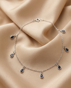 Sapphire Teardrop Charm Anklet Sterling Silver