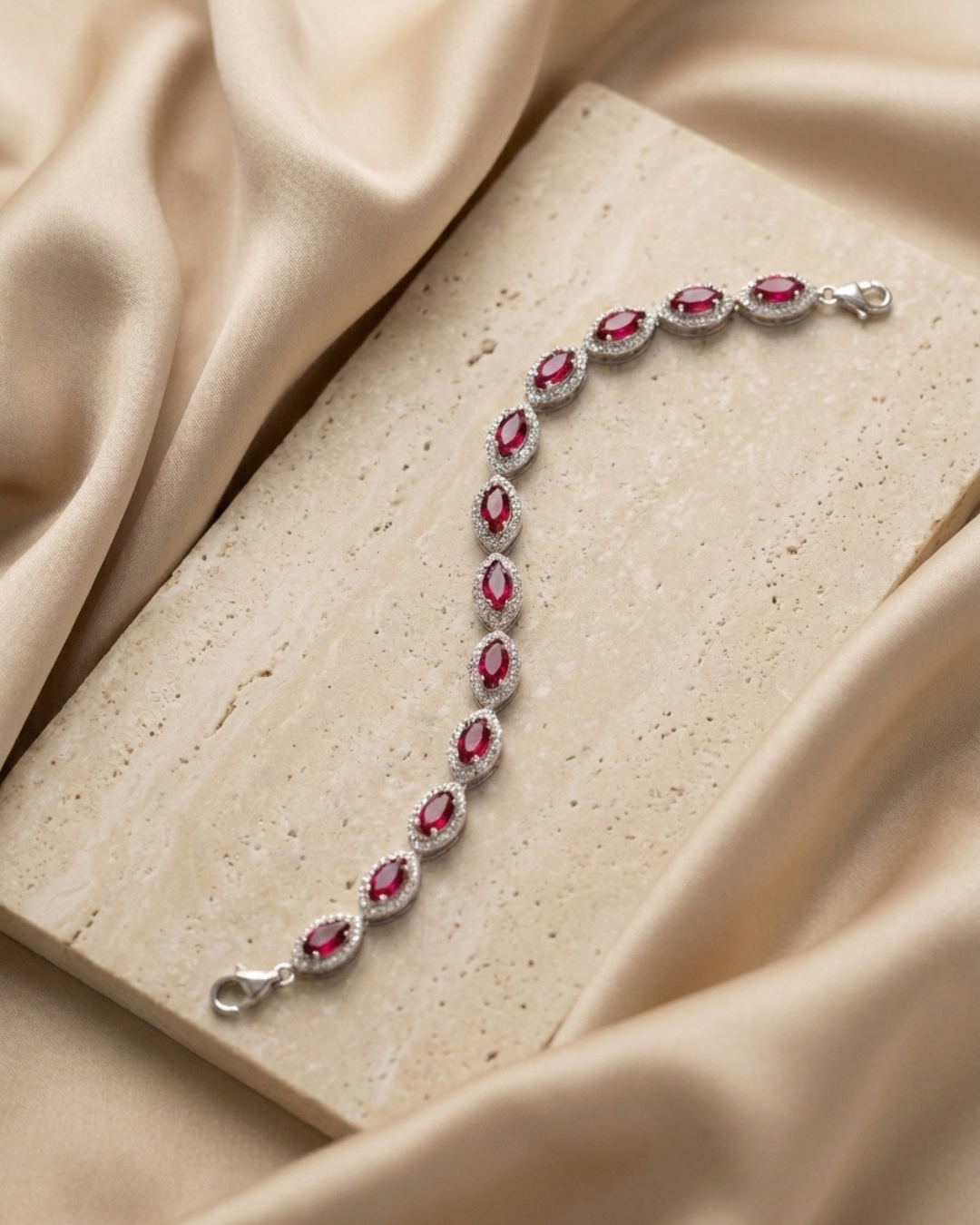 Imperial Ruby Marquise Silver Bracelet