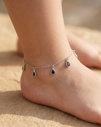Sapphire Teardrop Charm Anklet Sterling Silver