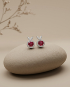 Round Ruby Stud Earrings Sterling Silver