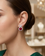 Round Ruby Stud Earrings Sterling Silver