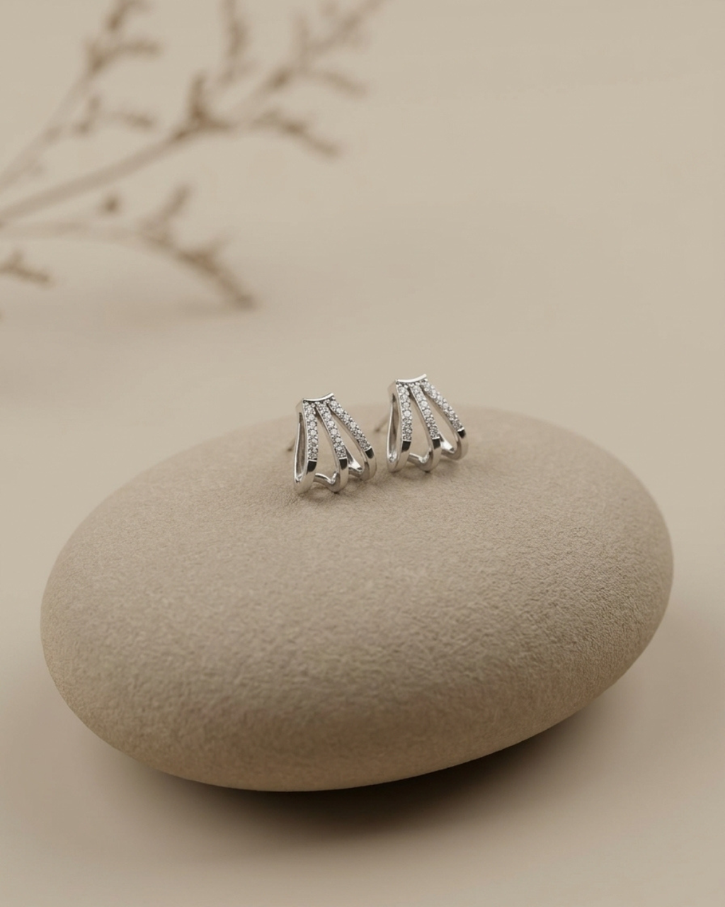 Triple Row Claw Stud Earrings Sterling Silver