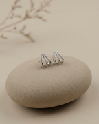 Triple Row Claw Stud Earrings Sterling Silver