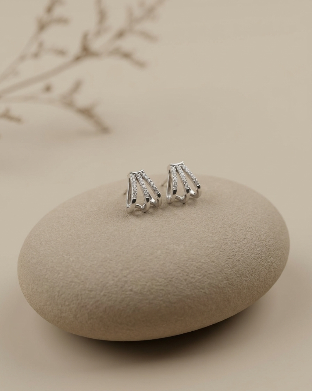 Triple Row Claw Stud Earrings Sterling Silver