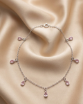 Pink Teardrop Anklet Sterling Silver