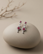 Princess Cut Ruby Geometric Drop Stud Earrings Sterling Silver