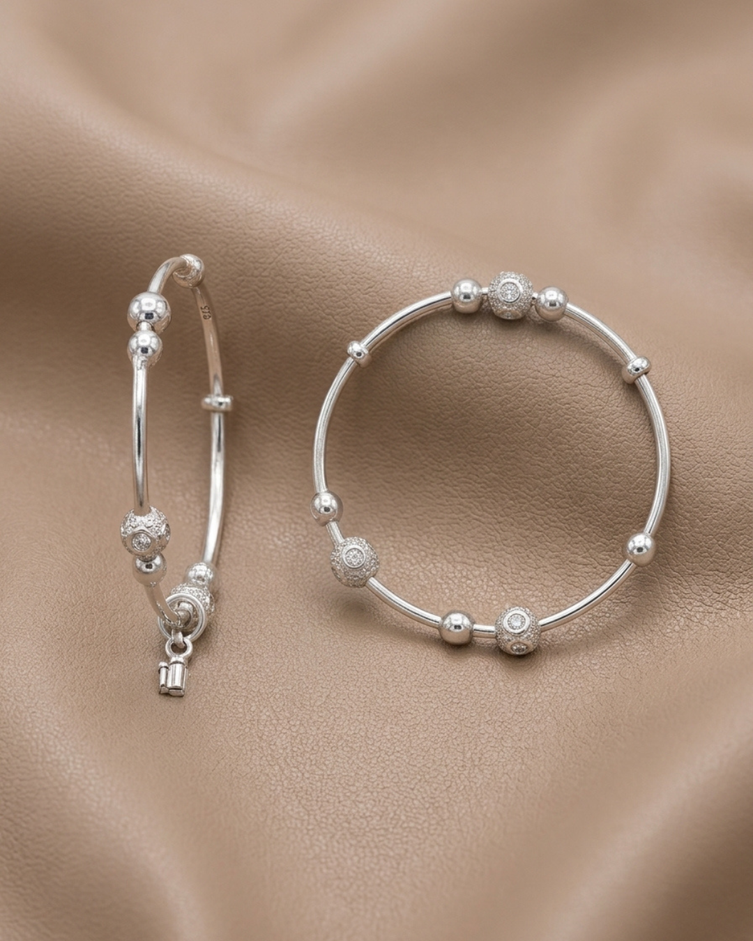 Sphere Bead Bangle Set Sterling Silver