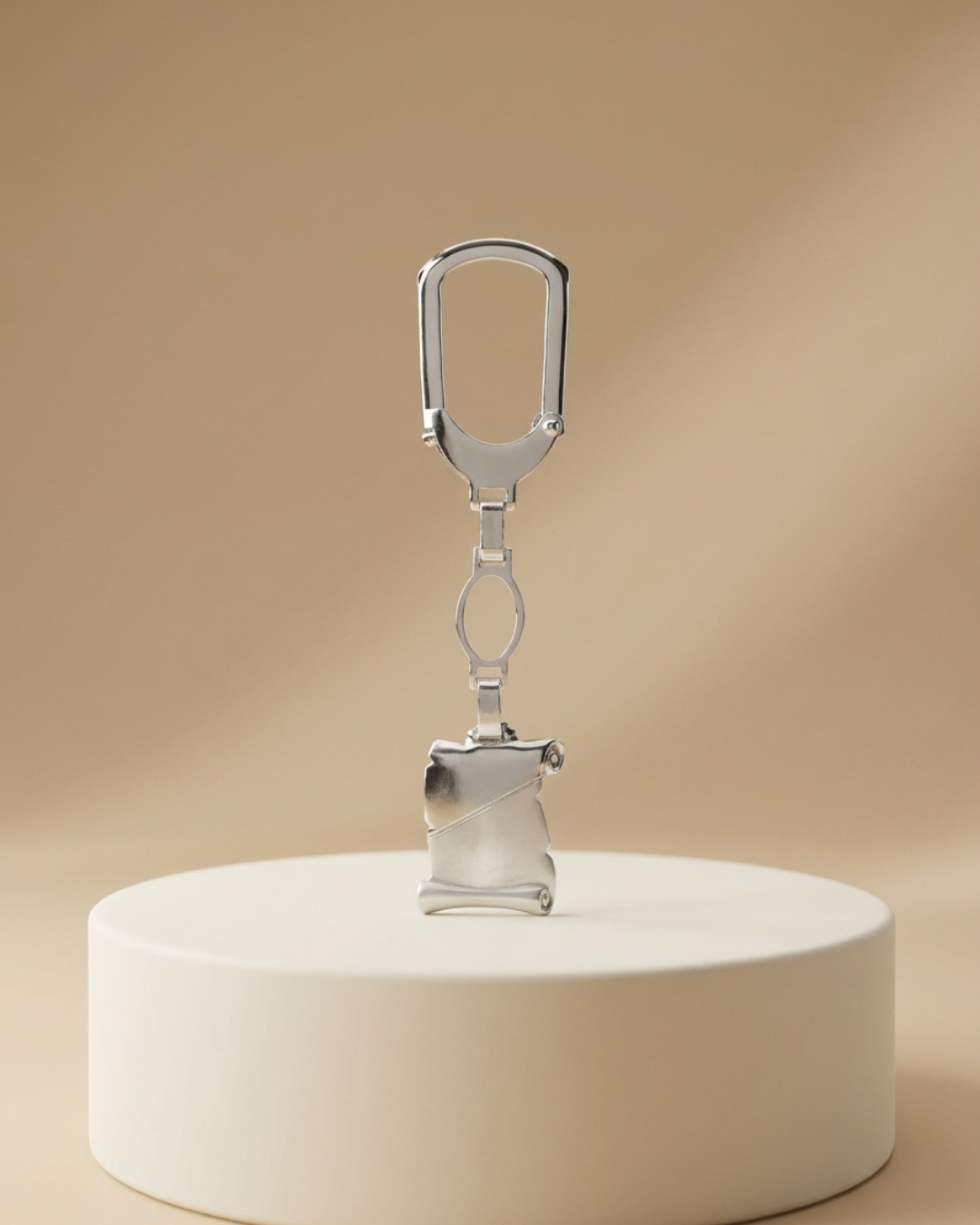 Vintage Scroll Sculpted Pure Silver Keychain
