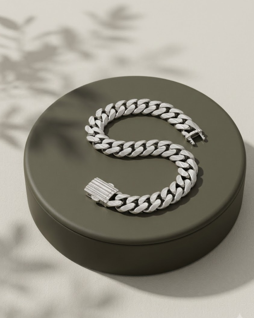 Textured Cuban Men's Bracelet Sterling Silver