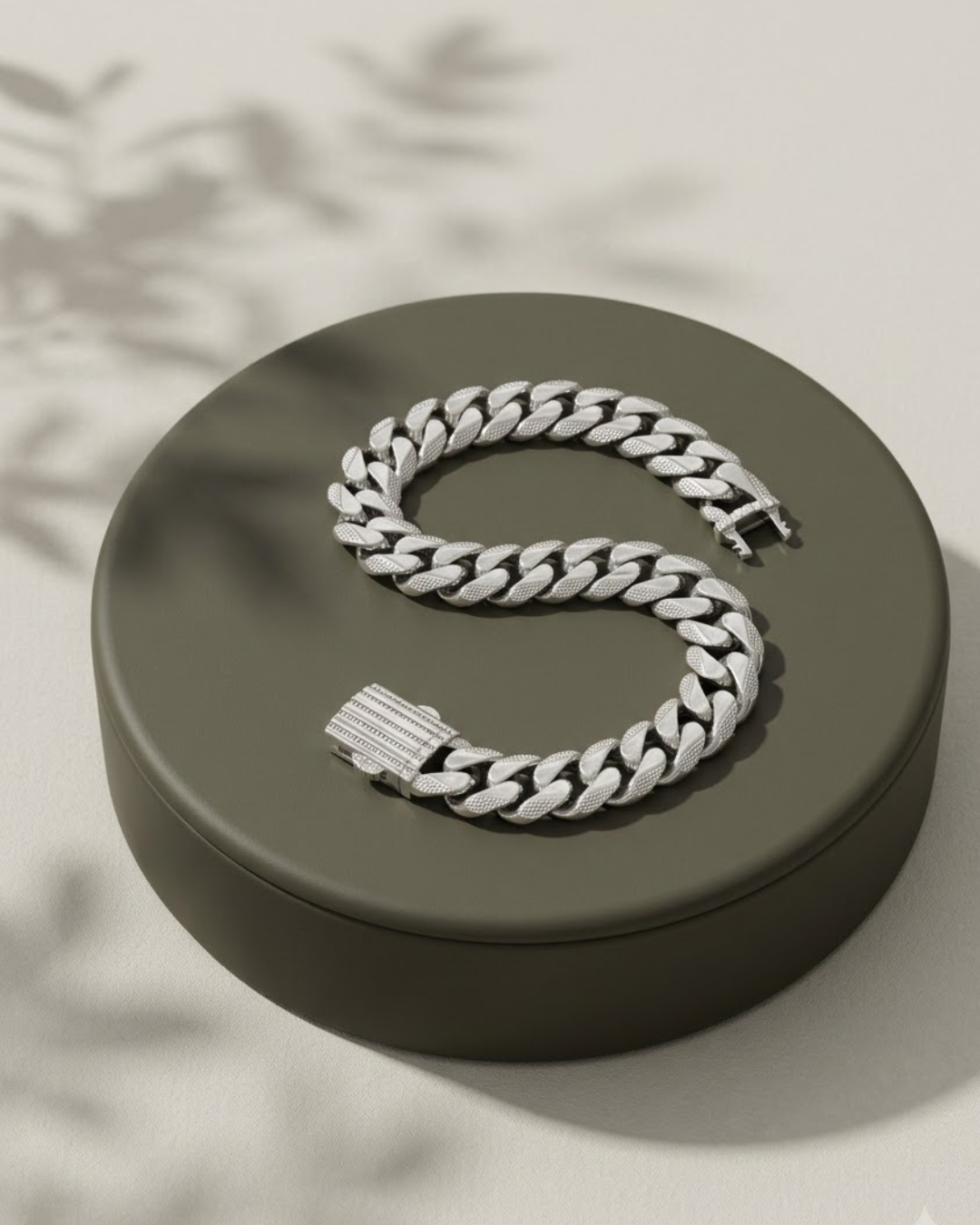 Textured Cuban Men's Bracelet Sterling Silver