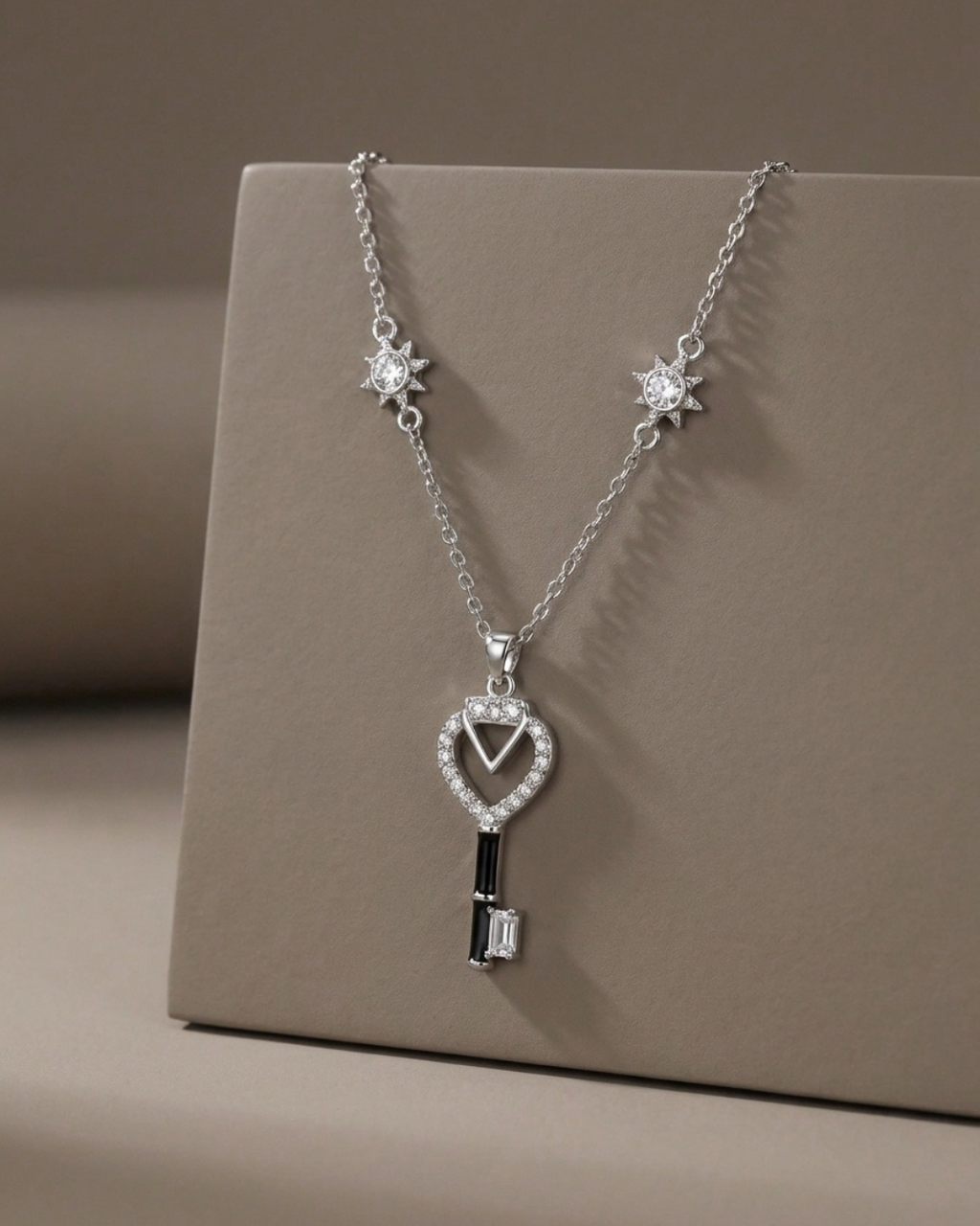 Heart Key Necklace Sterling Silver