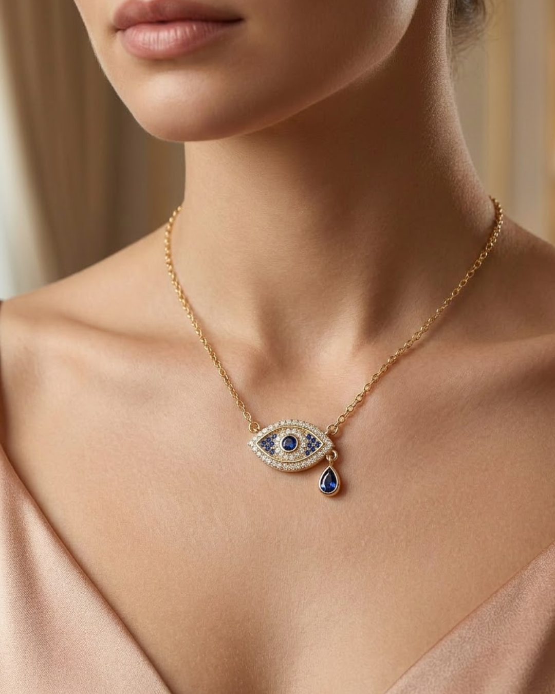 Evil Eye Charm Necklace Sterling Silver