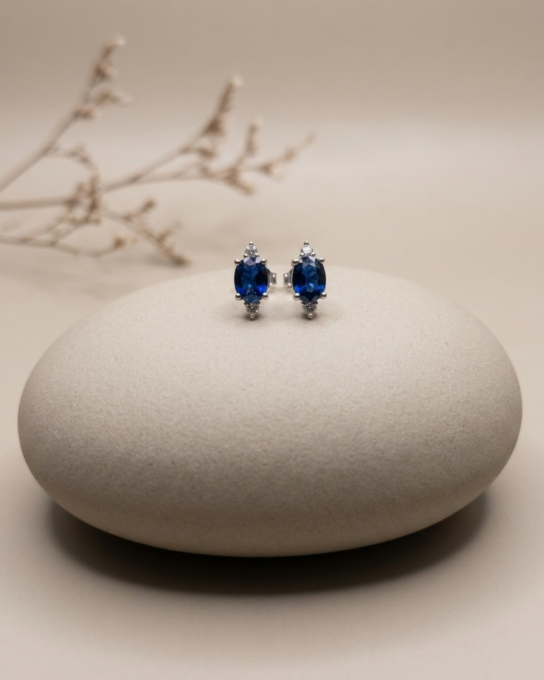 Oval Blue Sapphire Studs Earring Sterling Silver