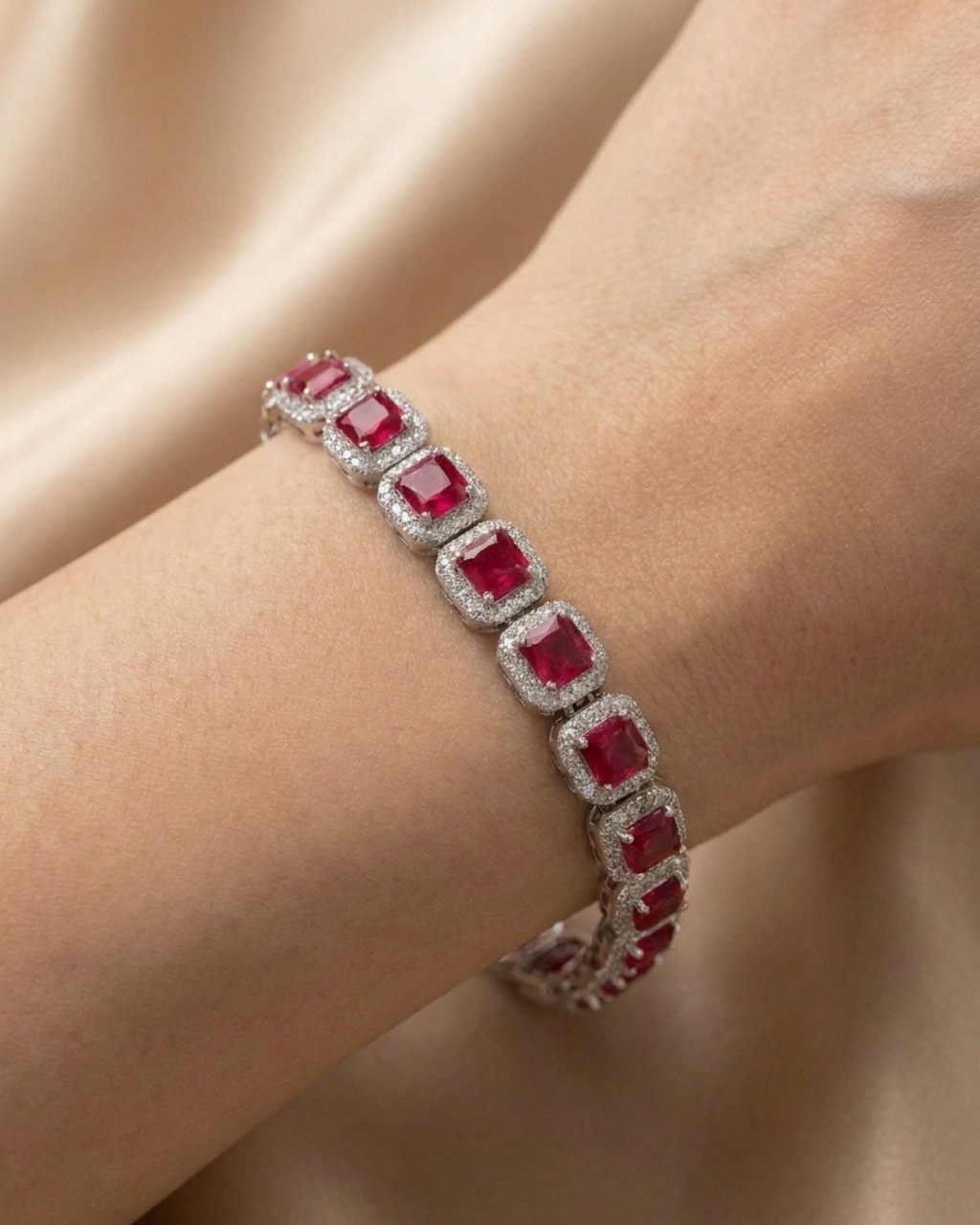 Sovereign Ruby Cushion Silver Bracelet