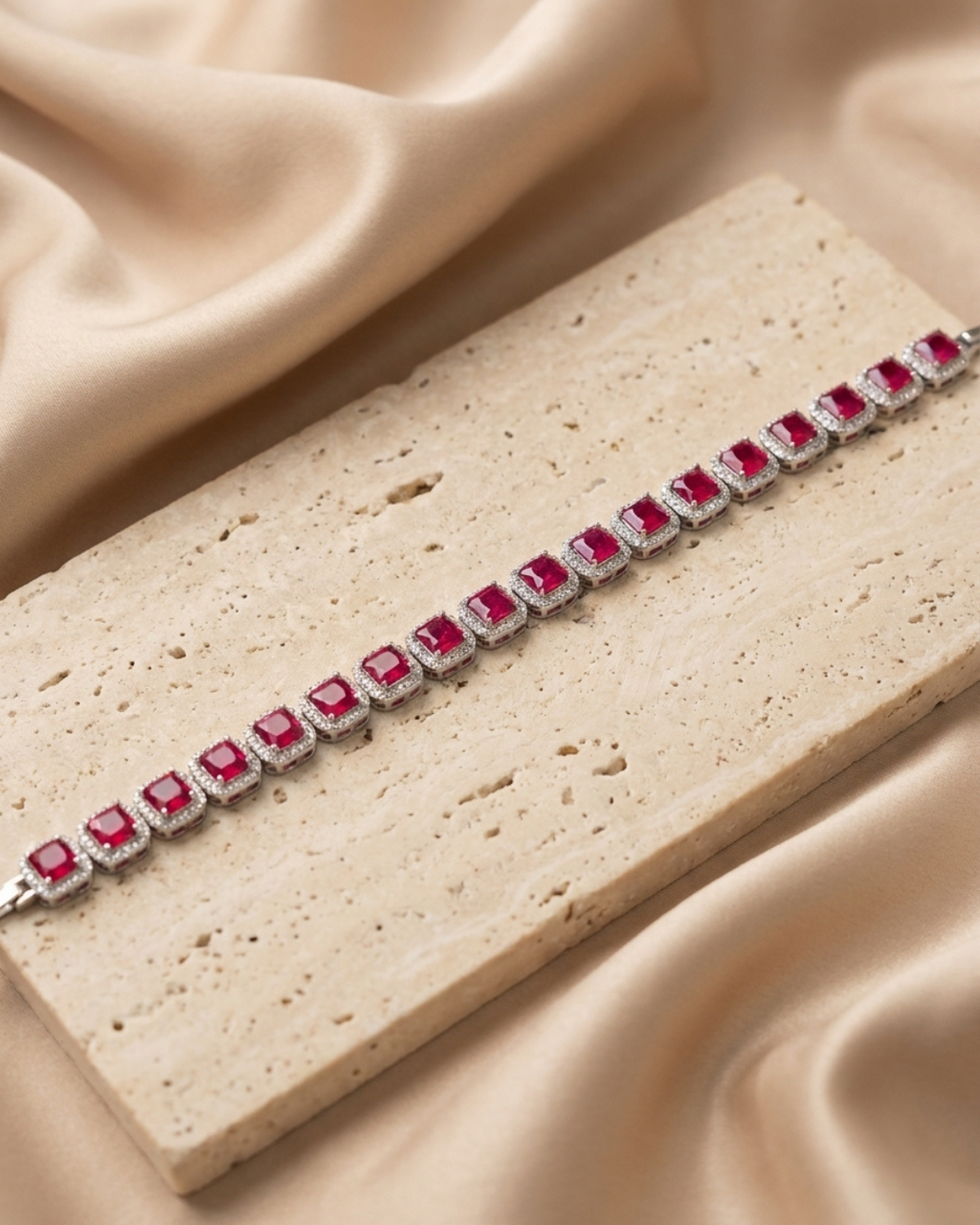 Sovereign Ruby Cushion Silver Bracelet