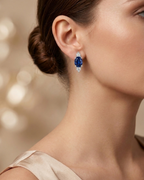 Oval Blue Sapphire Studs Earring Sterling Silver