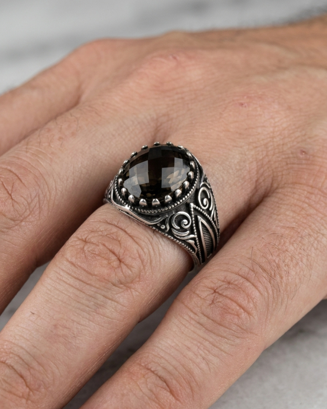 Smoky Sovereign Filigree Ring