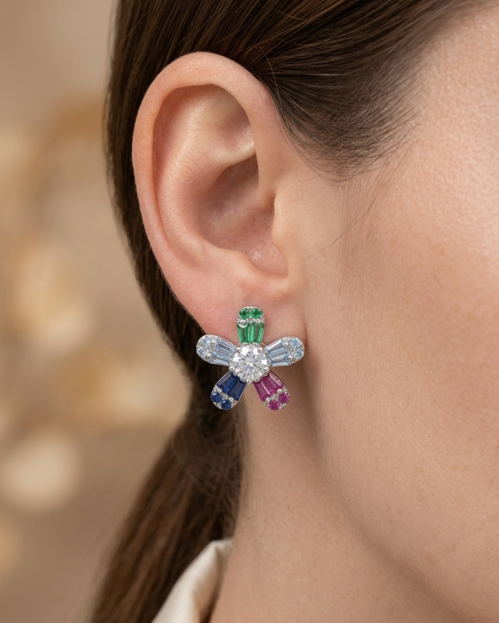 Multicolor Flower Earrings Sterling Silver
