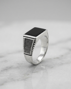 Iron Grid Obsidian Ring