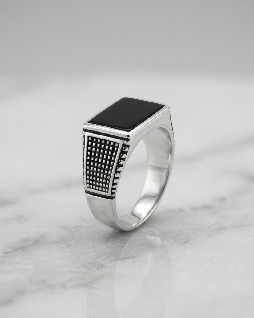 Iron Grid Obsidian Ring