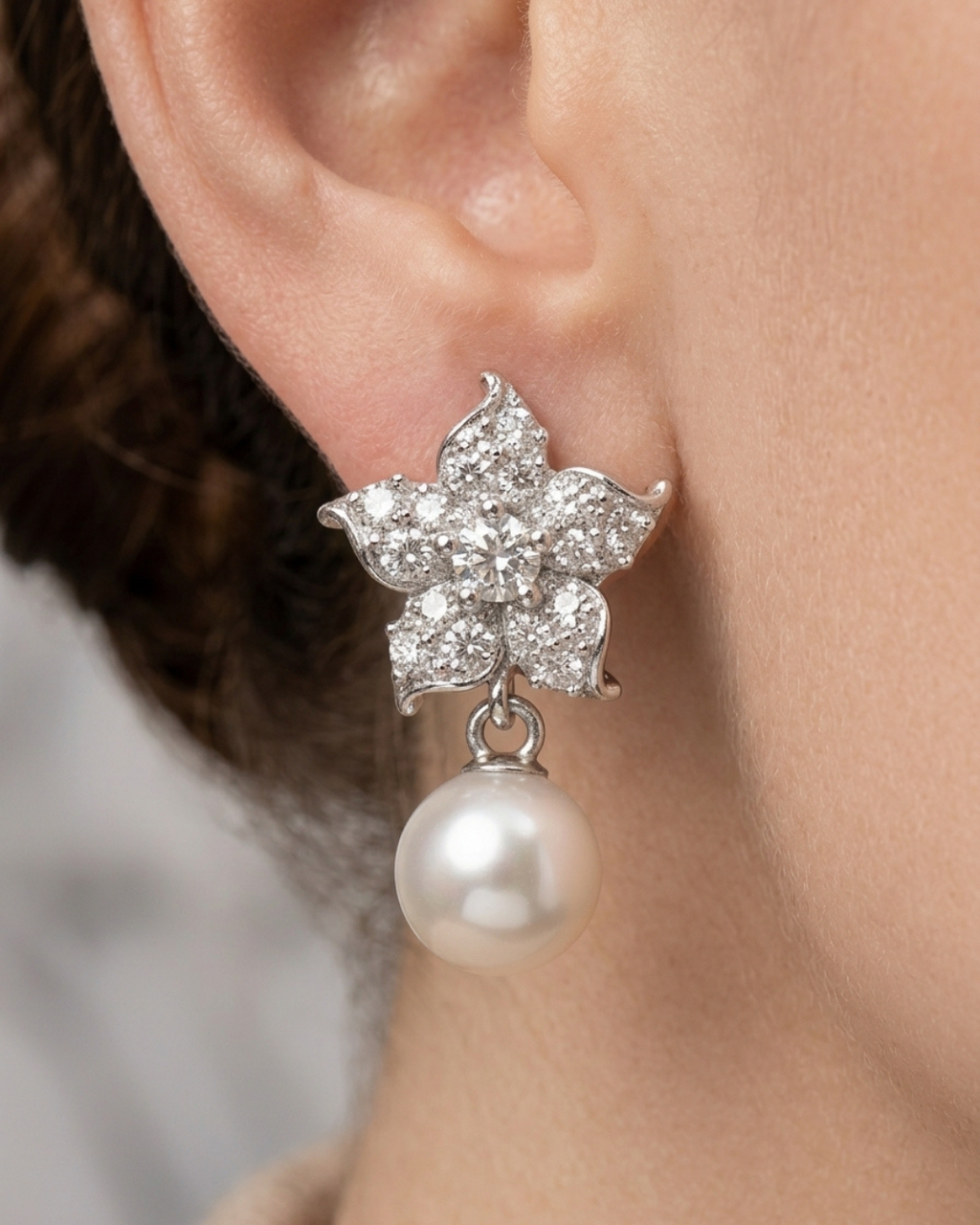 Floral Pearl Studs Earring Sterling Silver