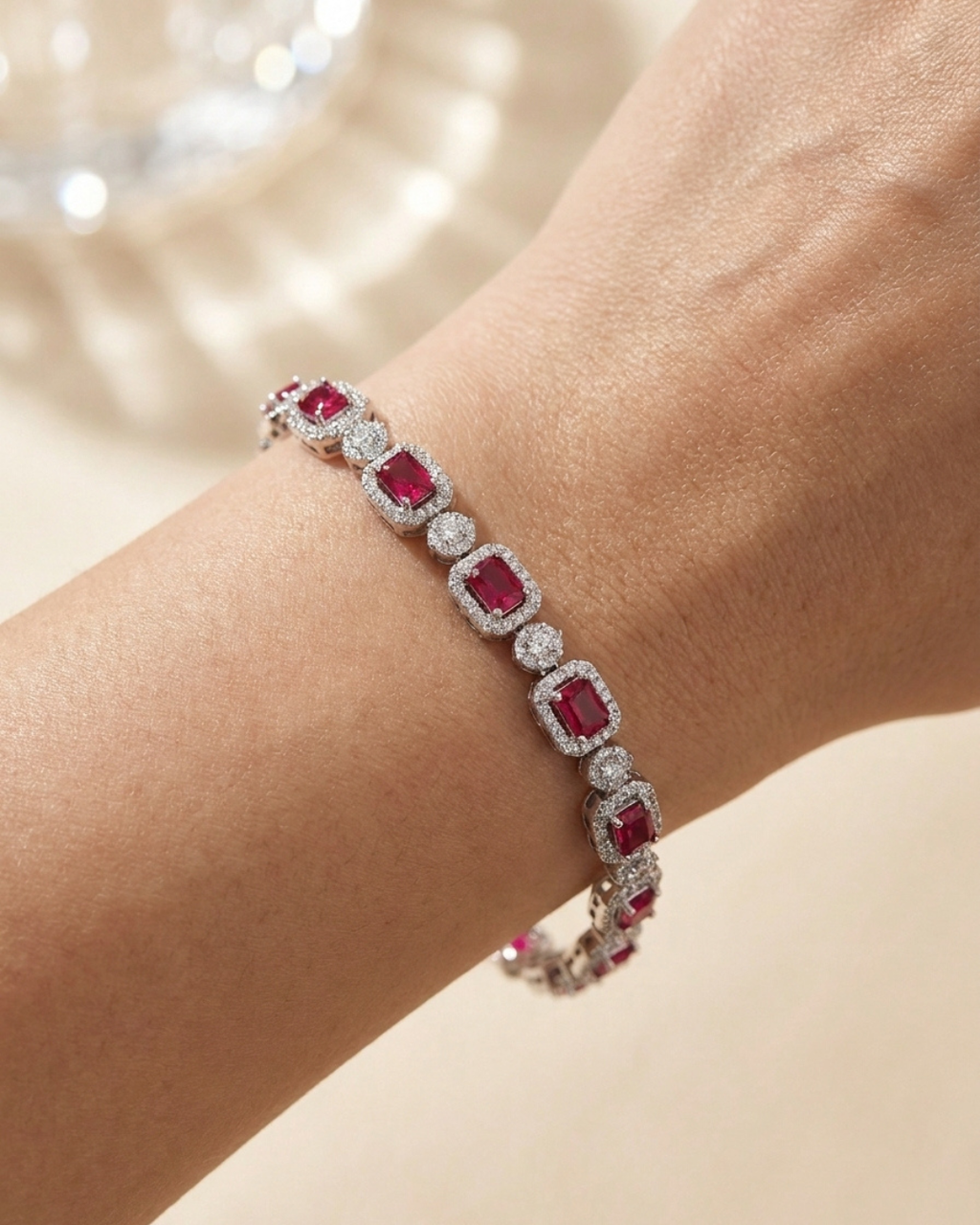 The Crimson Imperial Halo Tennis Bracelet