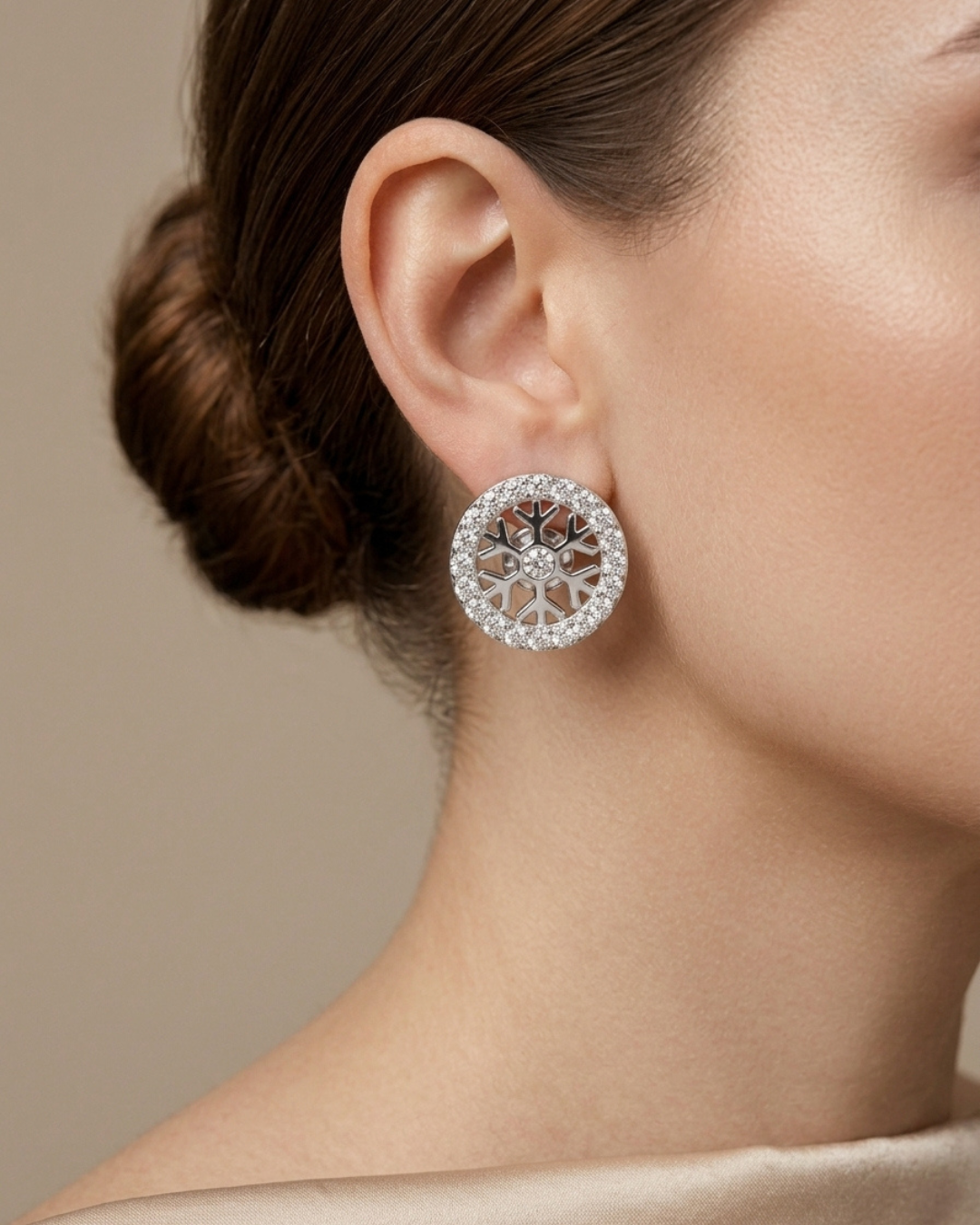 Snowflake Halo Stud Earrings Sterling Silver