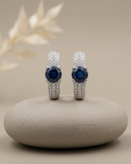 Sapphire Wide Band Stud Earrings Sterling Silver