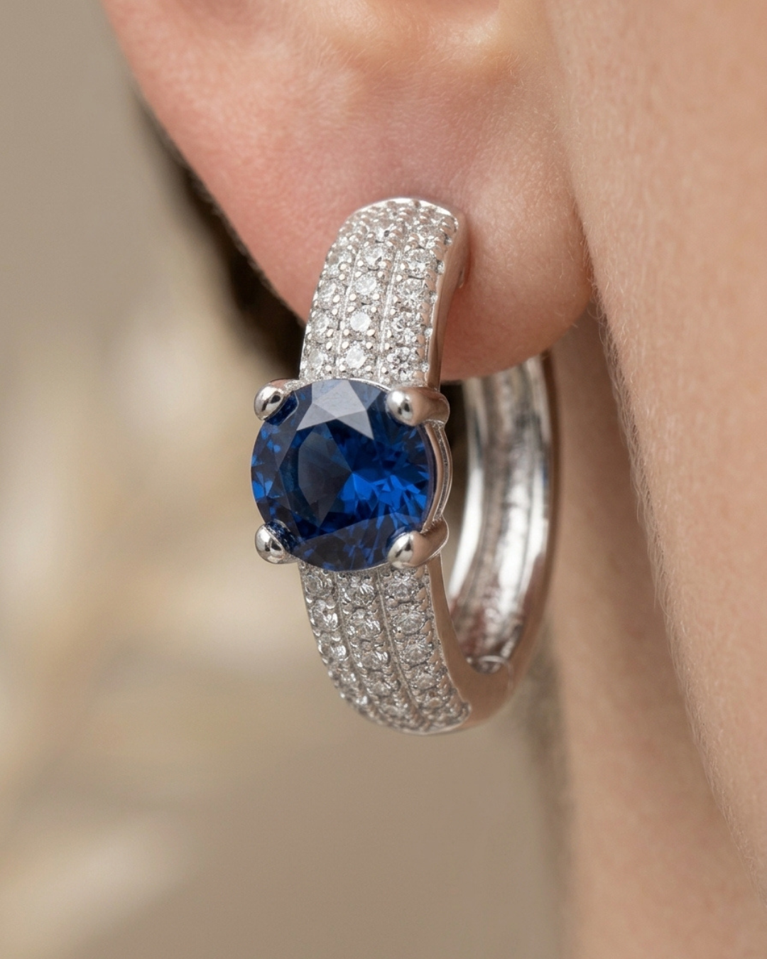 Sapphire Wide Band Stud Earrings Sterling Silver