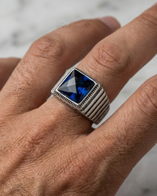 Cobalt Horizon Signet Ring
