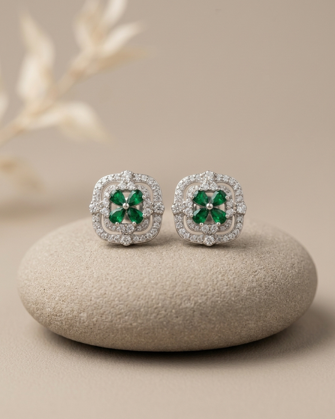 Cushion Flower Stud Earrings Sterling Silver