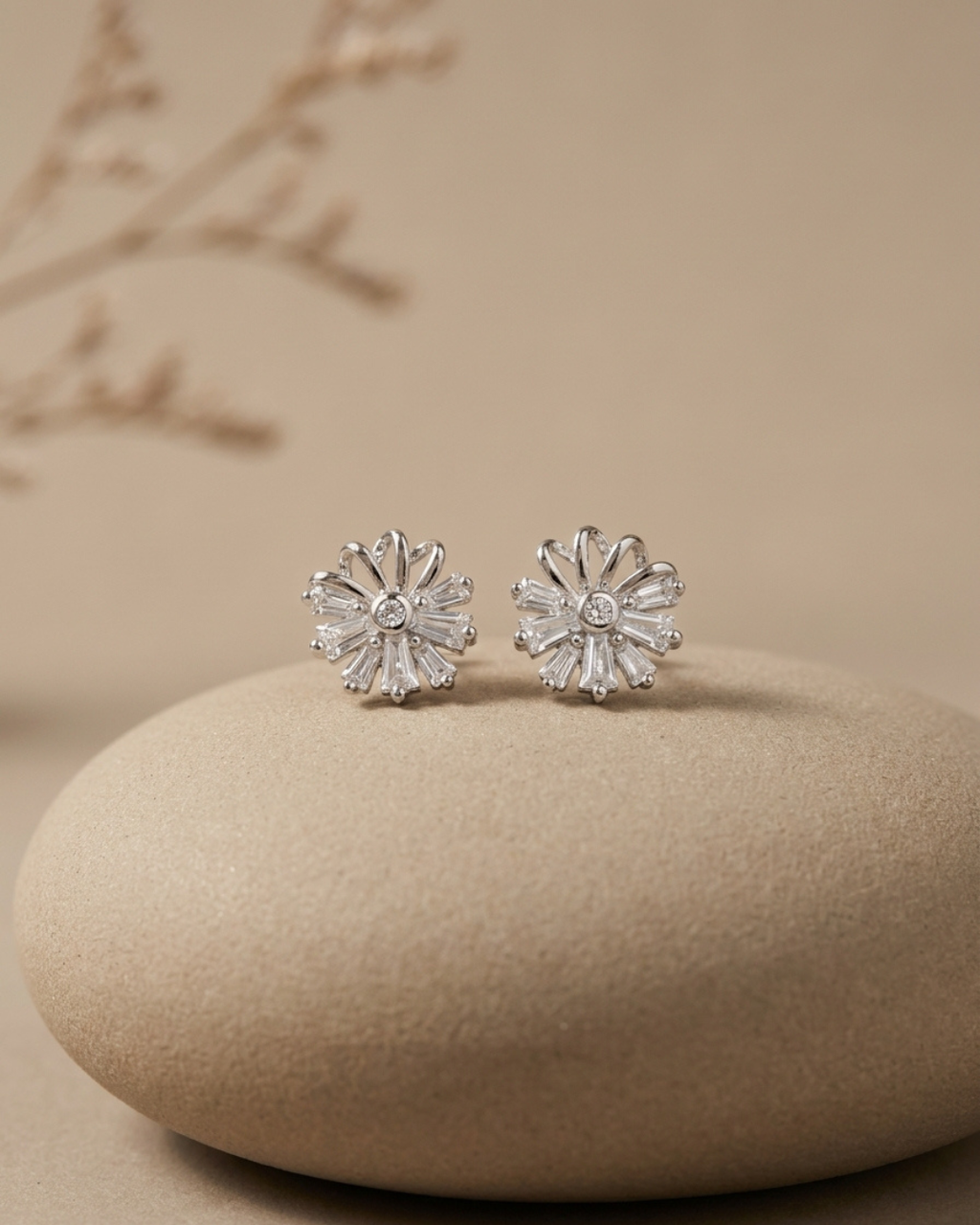 Sunburst Floral Studs Earring Sterling Silver