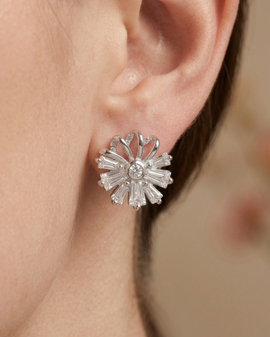 Sunburst Floral Studs Earring Sterling Silver