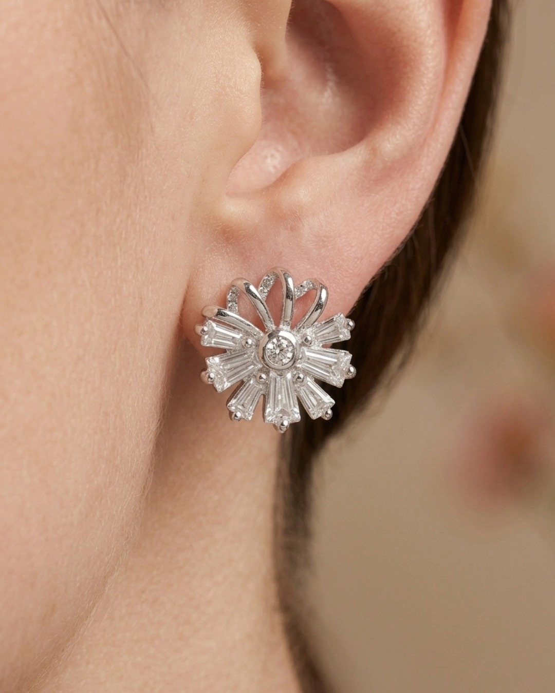 Sunburst Floral Studs Earring Sterling Silver