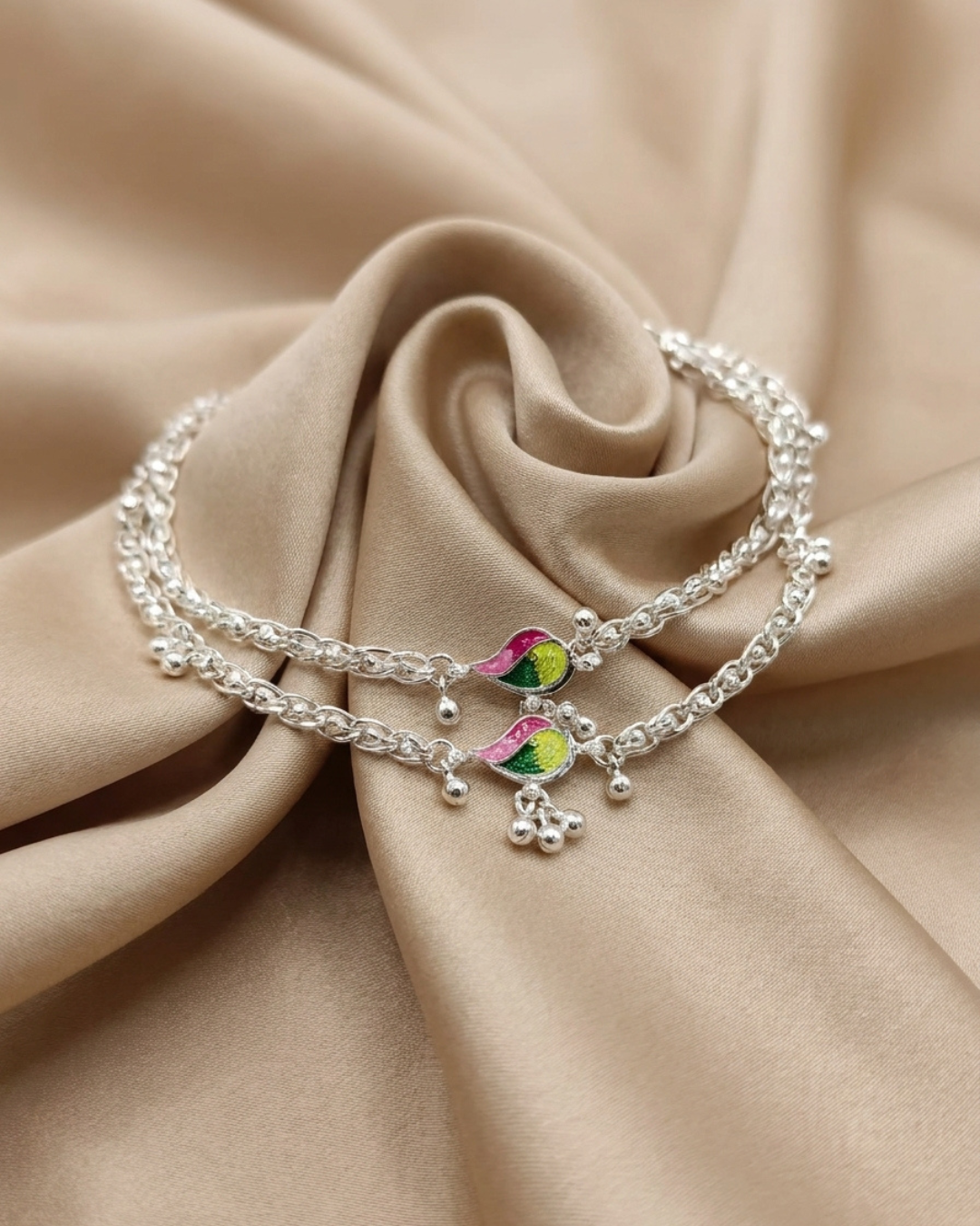 Traditional Peacock Link Silver Payal